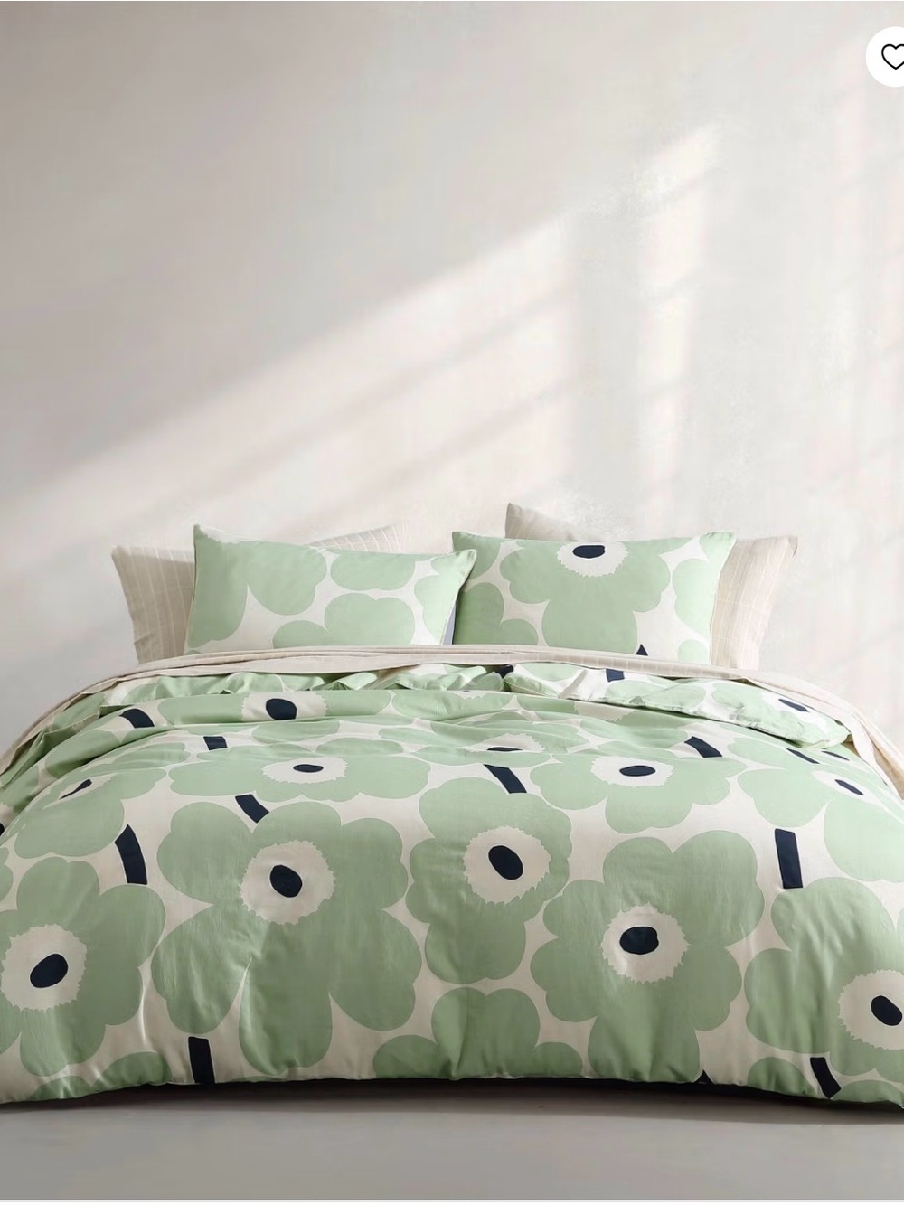 Marimekko Mint Green and Navy Floral Duvet Cover w/shams